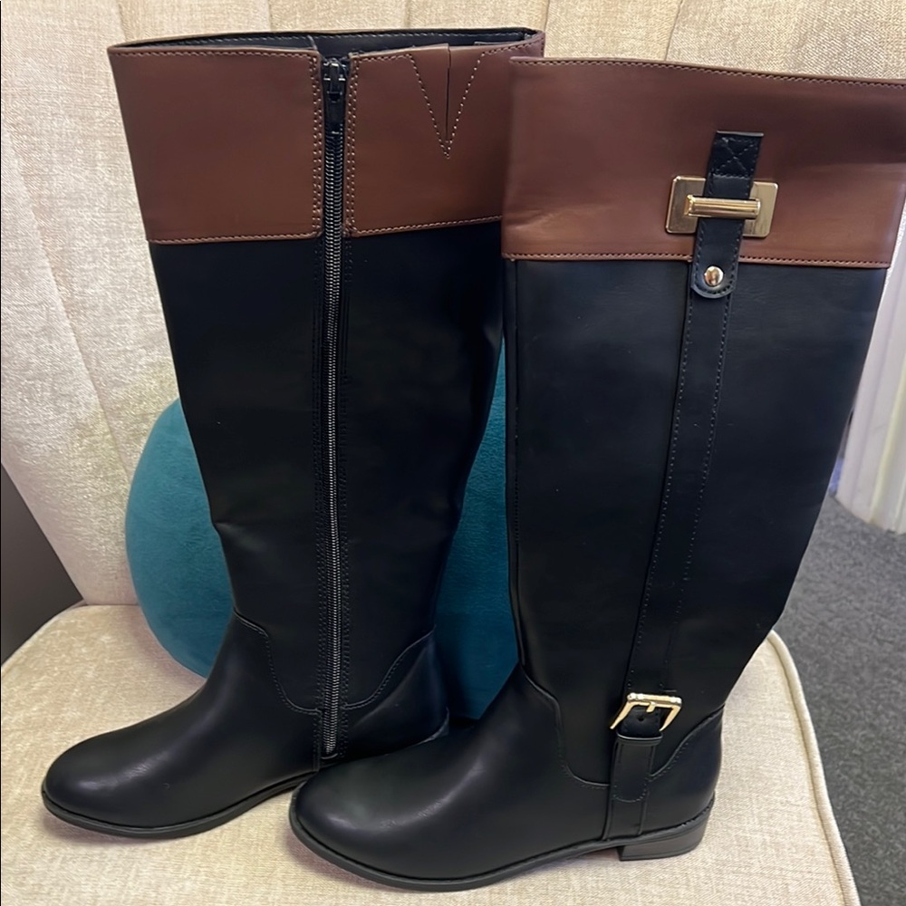 Elegant Black and Brown Women's Riding Boots
